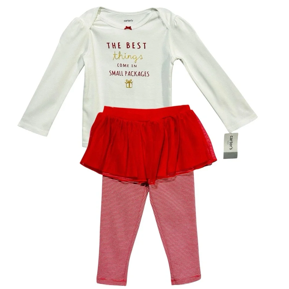 Carters Baby Girls 2-Piece Tutu Leggings & Bodysuit Top Outfit Set 12M Red White
